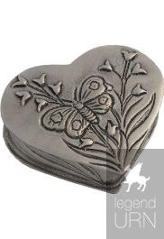 Pewter Keepsake Urn Heart with Buttterfly Small