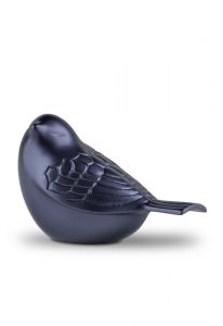 Brass mini urn 'Song bird' sapphire blue